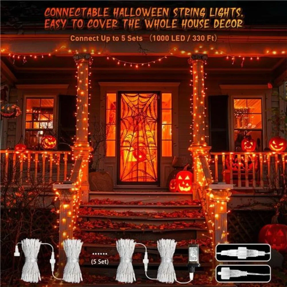 66ft 200 LED Halloween Lights Outdoor,Connectable Halloween Orange String Lights